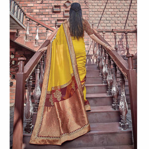 Yellow Party Wear Woven Silk Georgette Saree - Peachmode