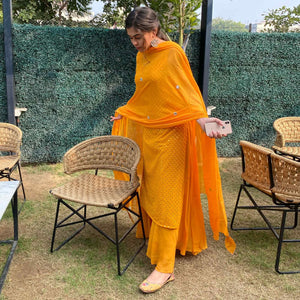 Yellow Partywear Designer Embroidered Georgette Palazzo Suit - Peachmode