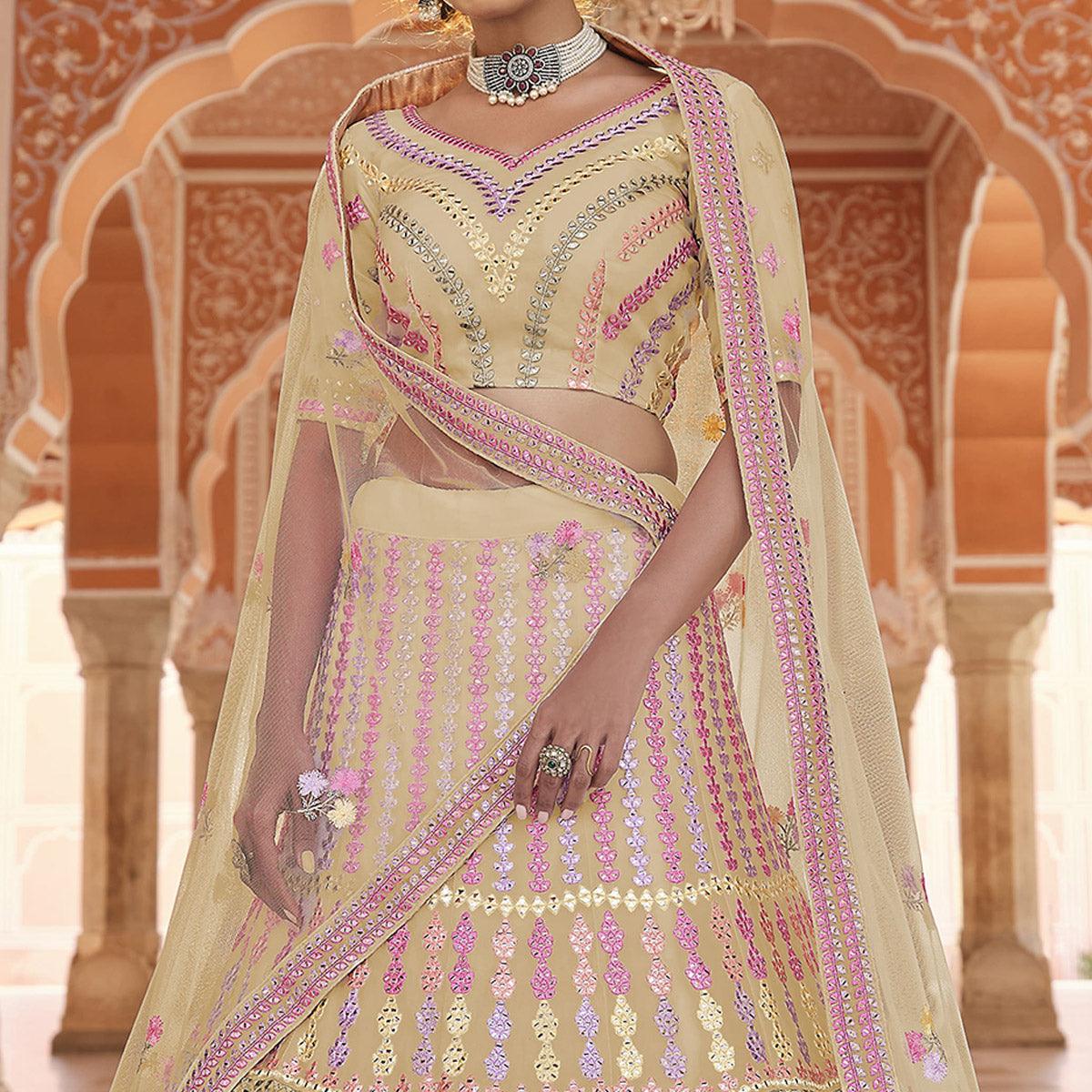 Yellow Partywear Embellished Organza Lehenga Choli - Peachmode