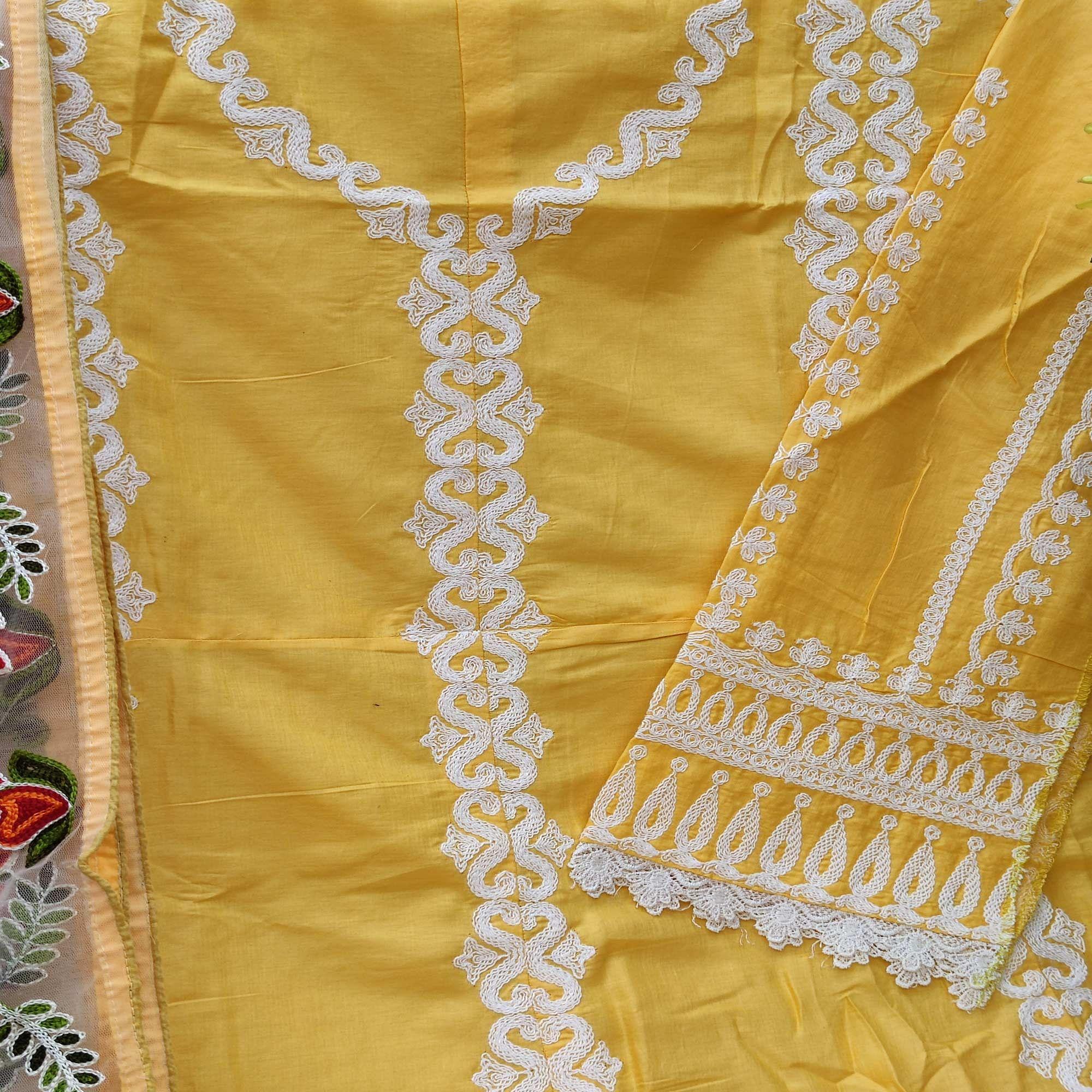 Yellow Partywear Embroidered Heavy Jam Cotton Pakistani Suit - Peachmode