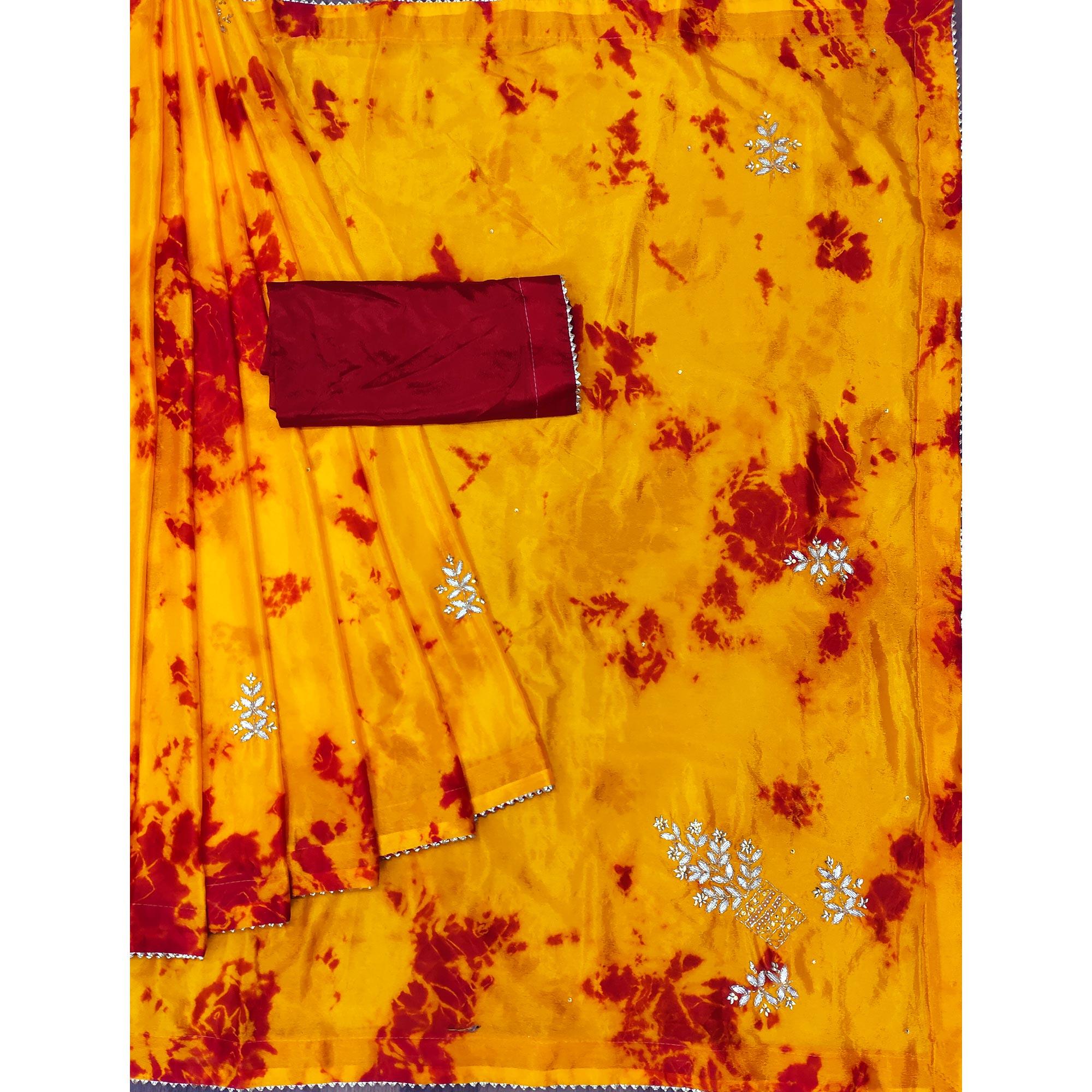 Yellow Printed Chiffon Saree - Peachmode