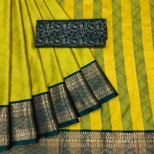 Yellow Printed Cotton Silk Saree - Peachmode