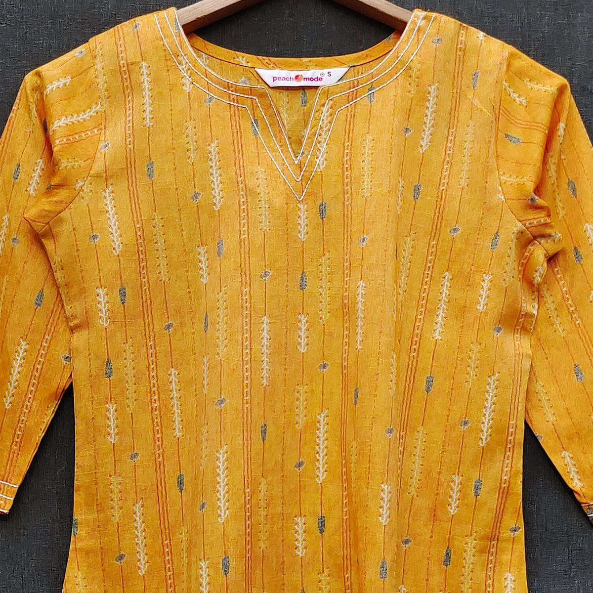 Yellow Printed Rayon Top - Peachmode