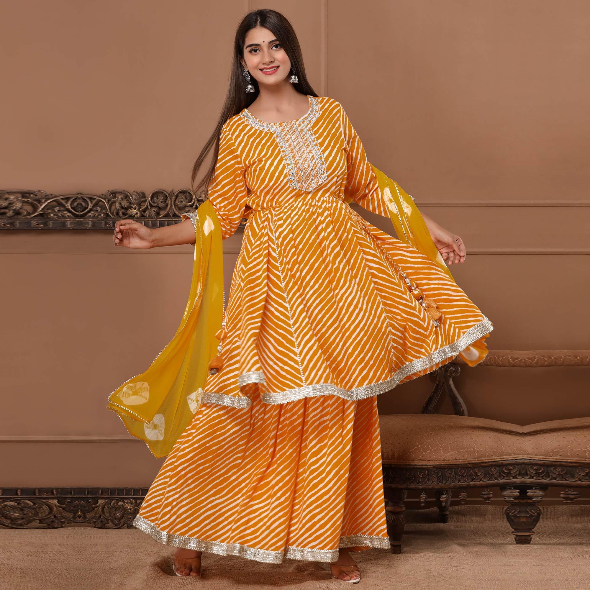 Sharara Haldi Simple Yellow Frock Suit Yellow Printed With
