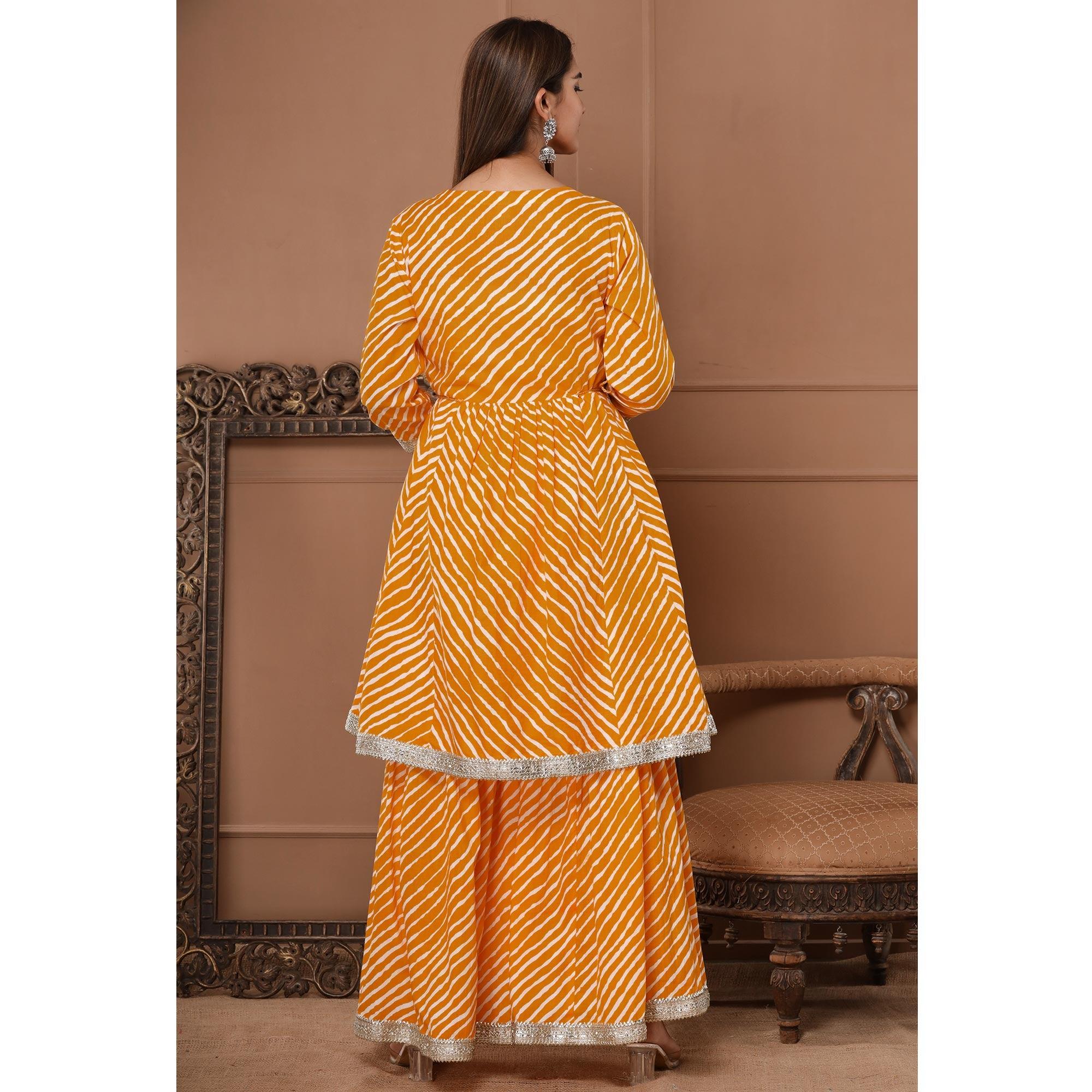 Yellow Printed With Embroidered Pure Cotton Sharara Suit - Peachmode