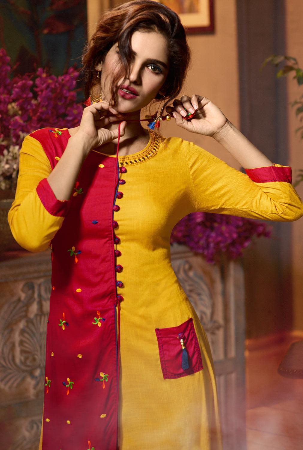 yellow fancy kurti