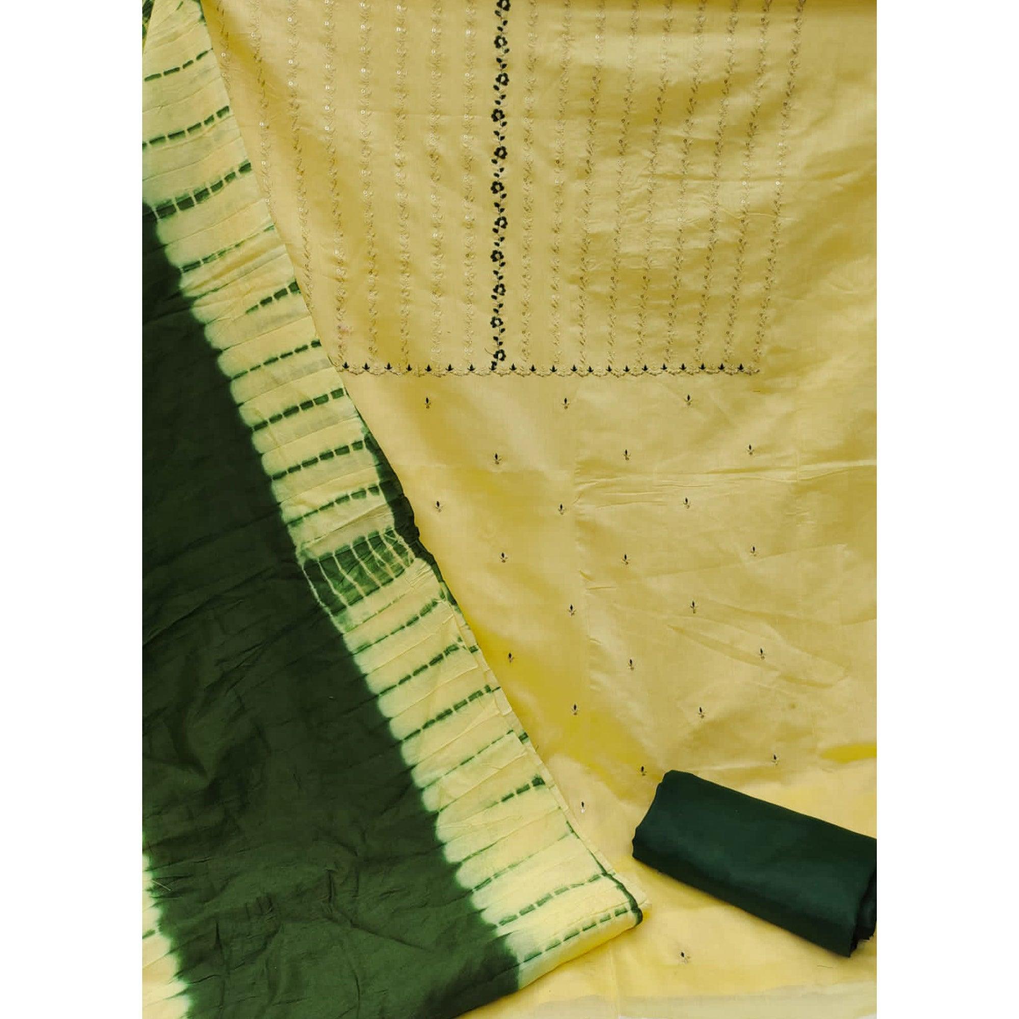 Yellow Sequence Embroidered Chanderi Dress Material - Peachmode