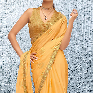 Yellow Sequence Embroidered Chiffon Saree - Peachmode