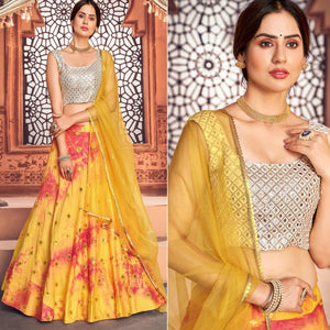 Yellow Sequence Embroidered Poly Cotton Lehenga Choli - Peachmode