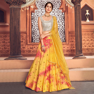 Yellow Sequence Embroidered Poly Cotton Lehenga Choli - Peachmode