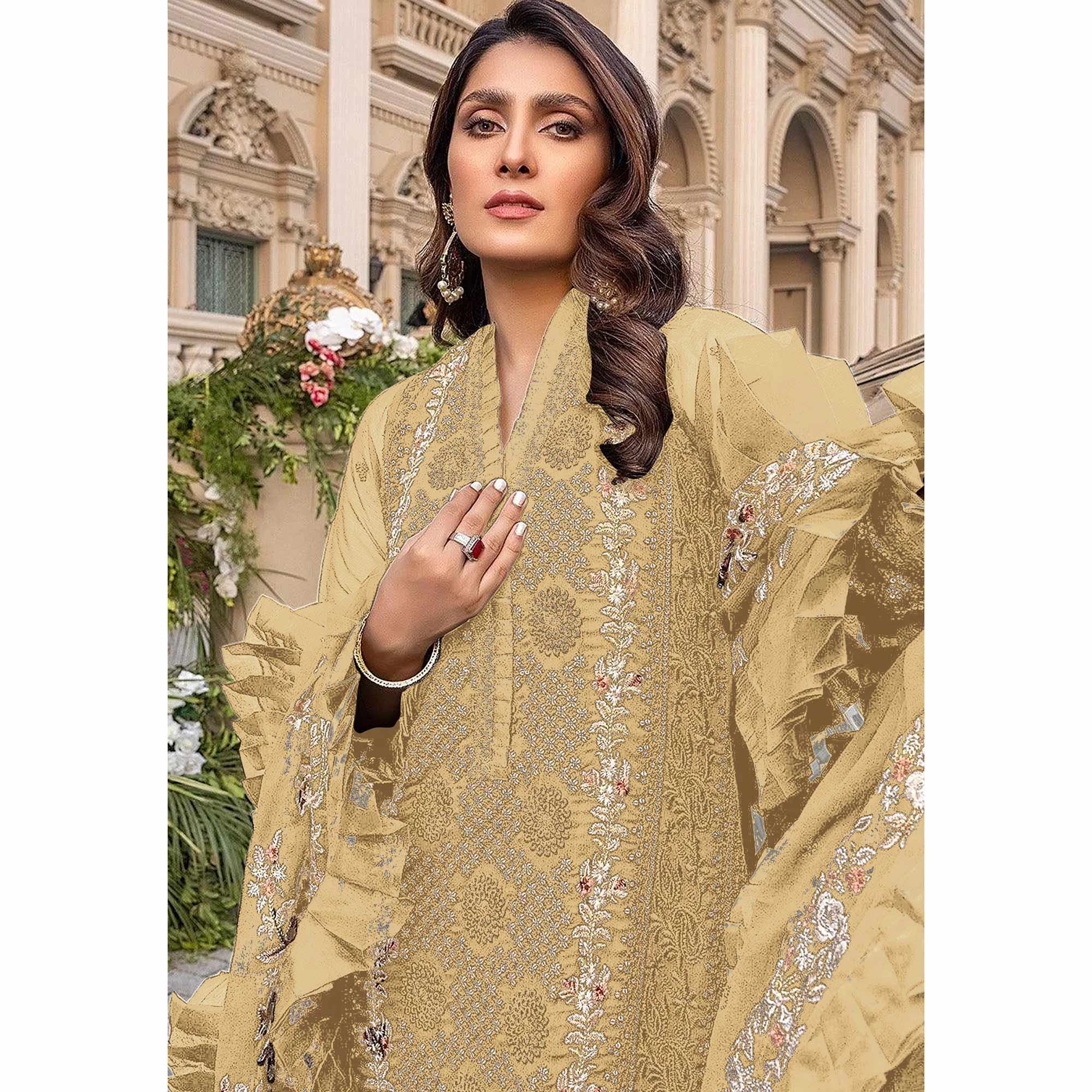 Yellow Sequence With Floral Embroidered Georgette Pakistani Suit - Peachmode