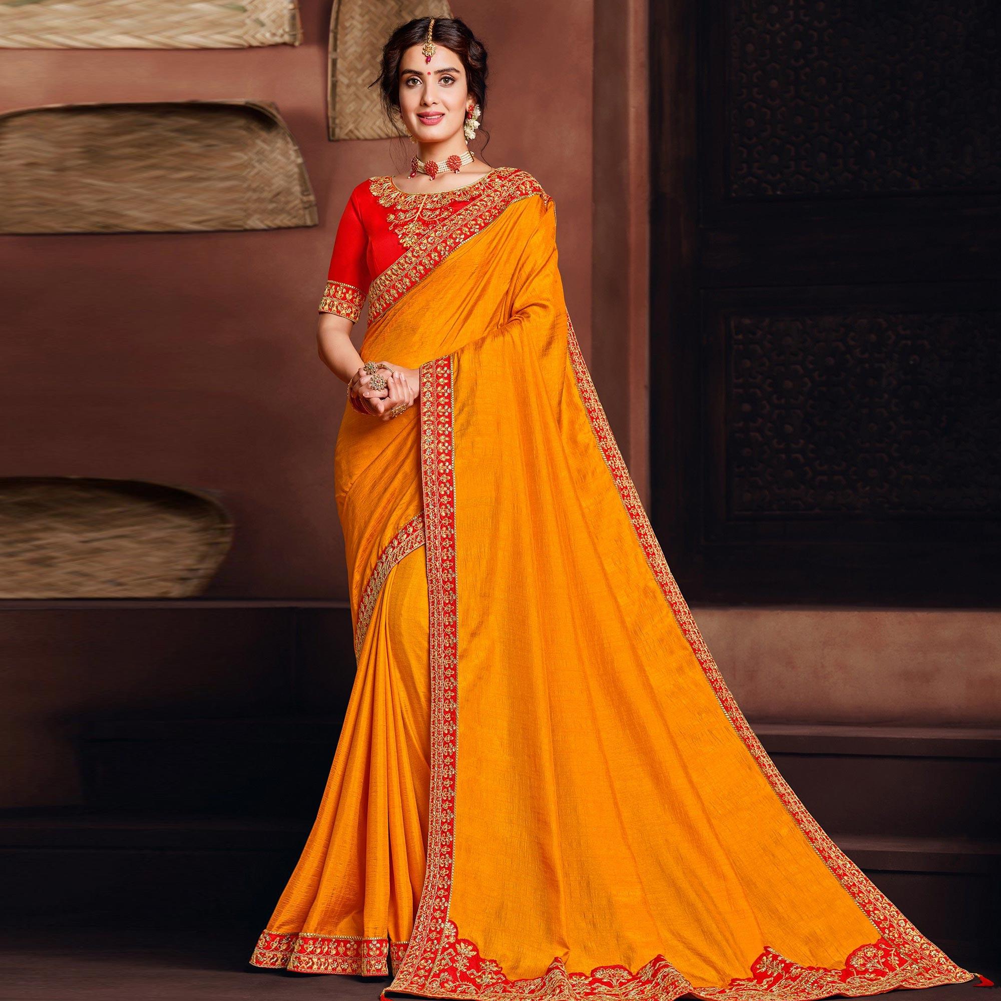 Yellow Solid Art Silk Saree - Peachmode