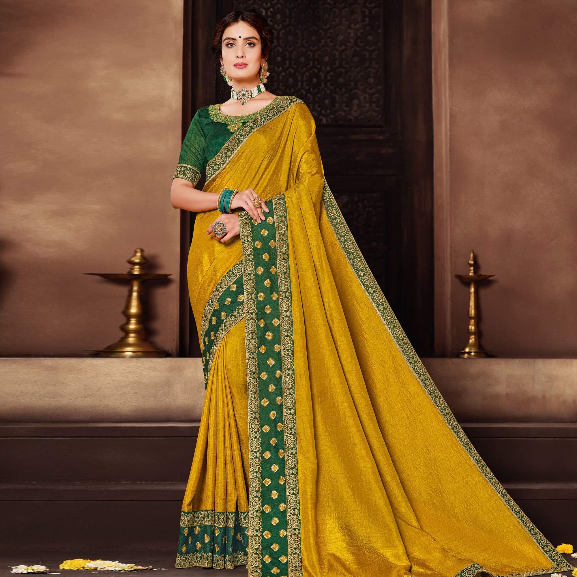 Yellow Solid Art Silk Saree - Peachmode