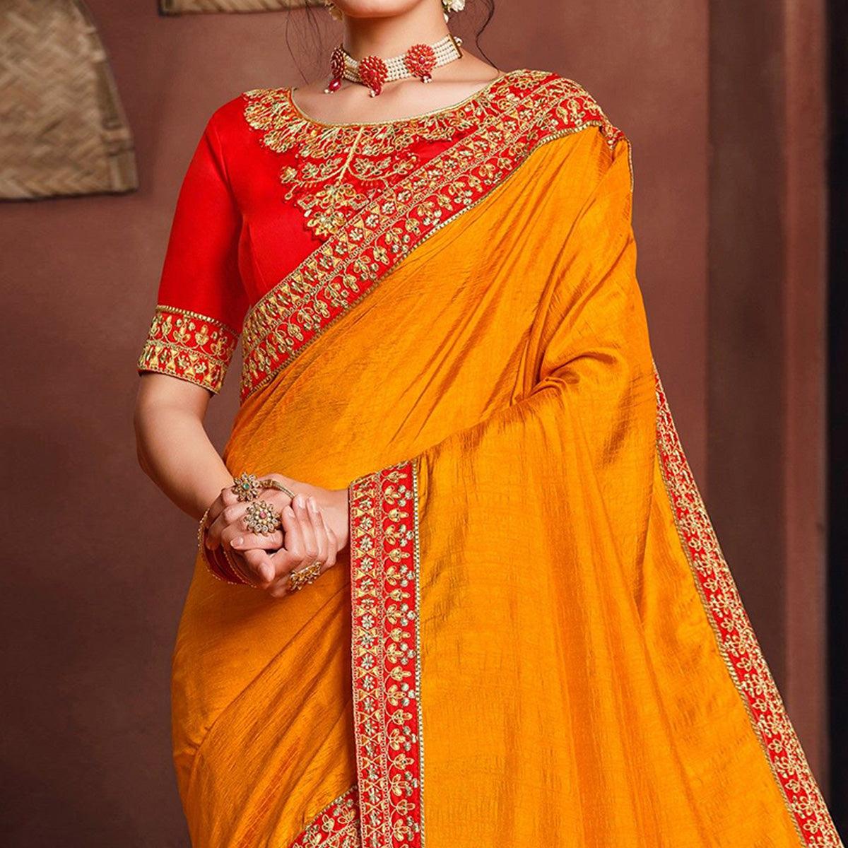 Yellow Solid Art Silk Saree - Peachmode