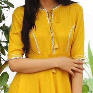 Yellow Solid Designer Rayon Kurti - Peachmode
