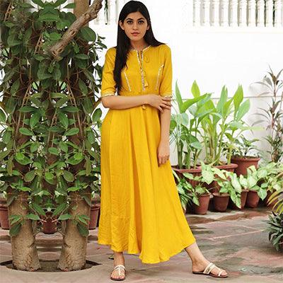 Yellow Solid Designer Rayon Kurti - Peachmode