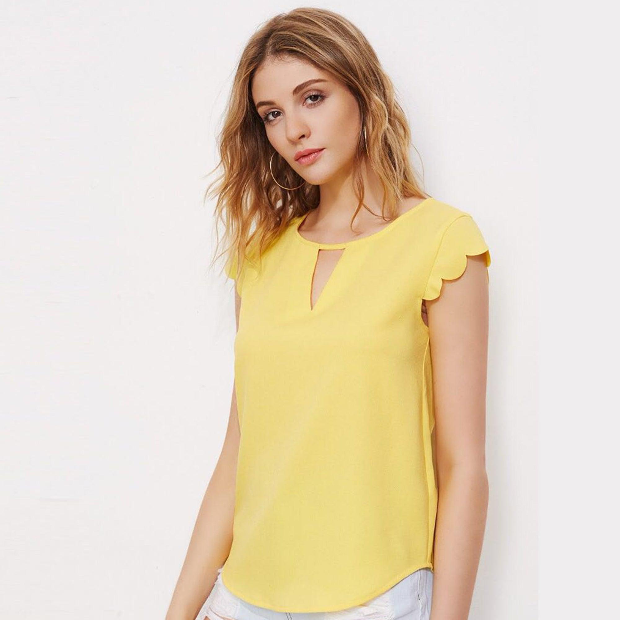 Yellow Solid Swiss Crepe Top - Peachmode