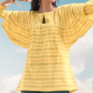 Yellow Stripes Printed Poly Cotton Top Bottom Set - Peachmode