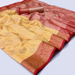 Yellow Woven Art Silk Saree - Peachmode
