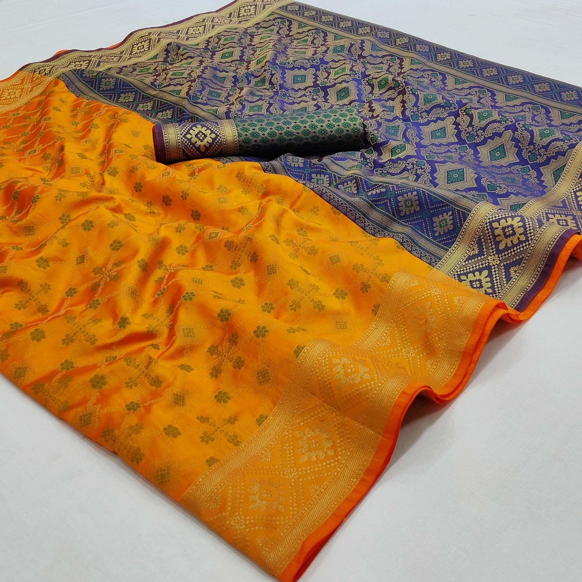 Yellow Woven Art Silk Saree - Peachmode