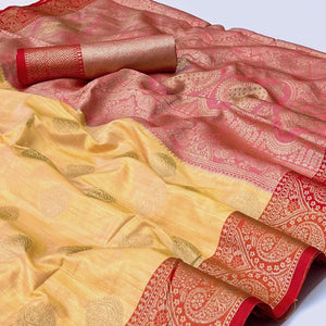 Yellow Woven Art Silk Saree - Peachmode