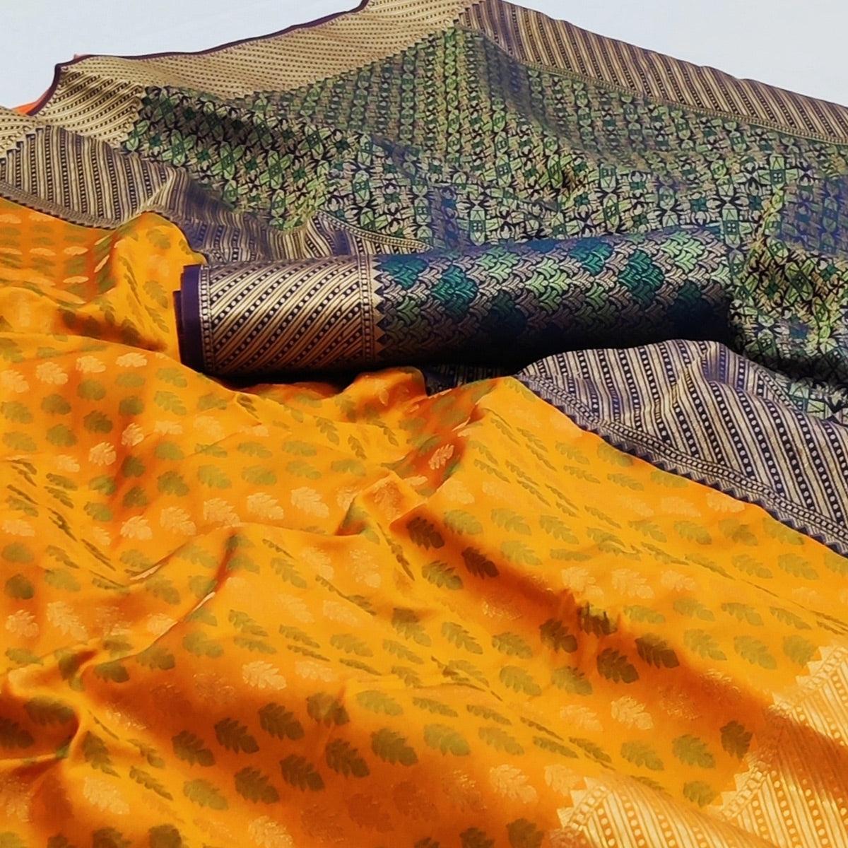 Yellow Woven Art Silk Saree - Peachmode