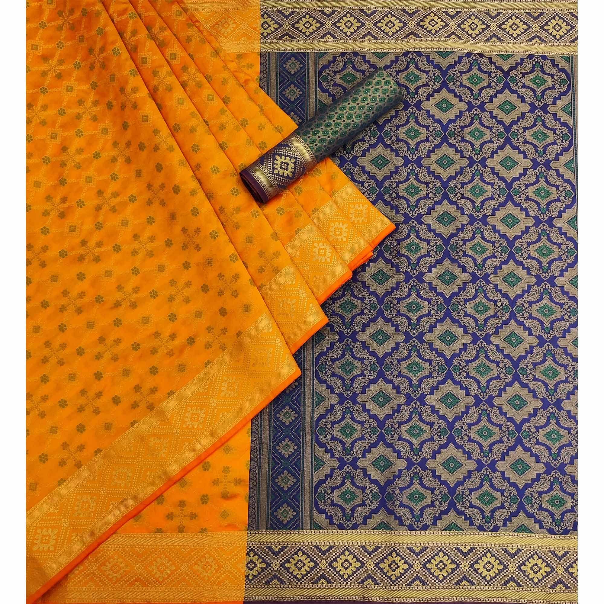 Yellow Woven Art Silk Saree - Peachmode