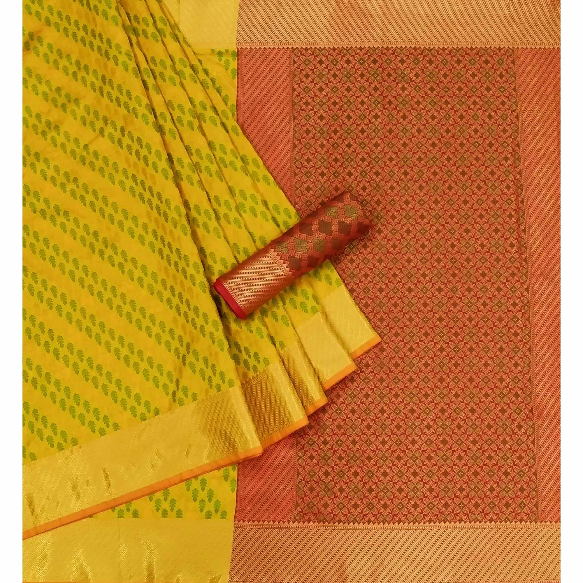 Yellow Woven Art Silk Saree - Peachmode