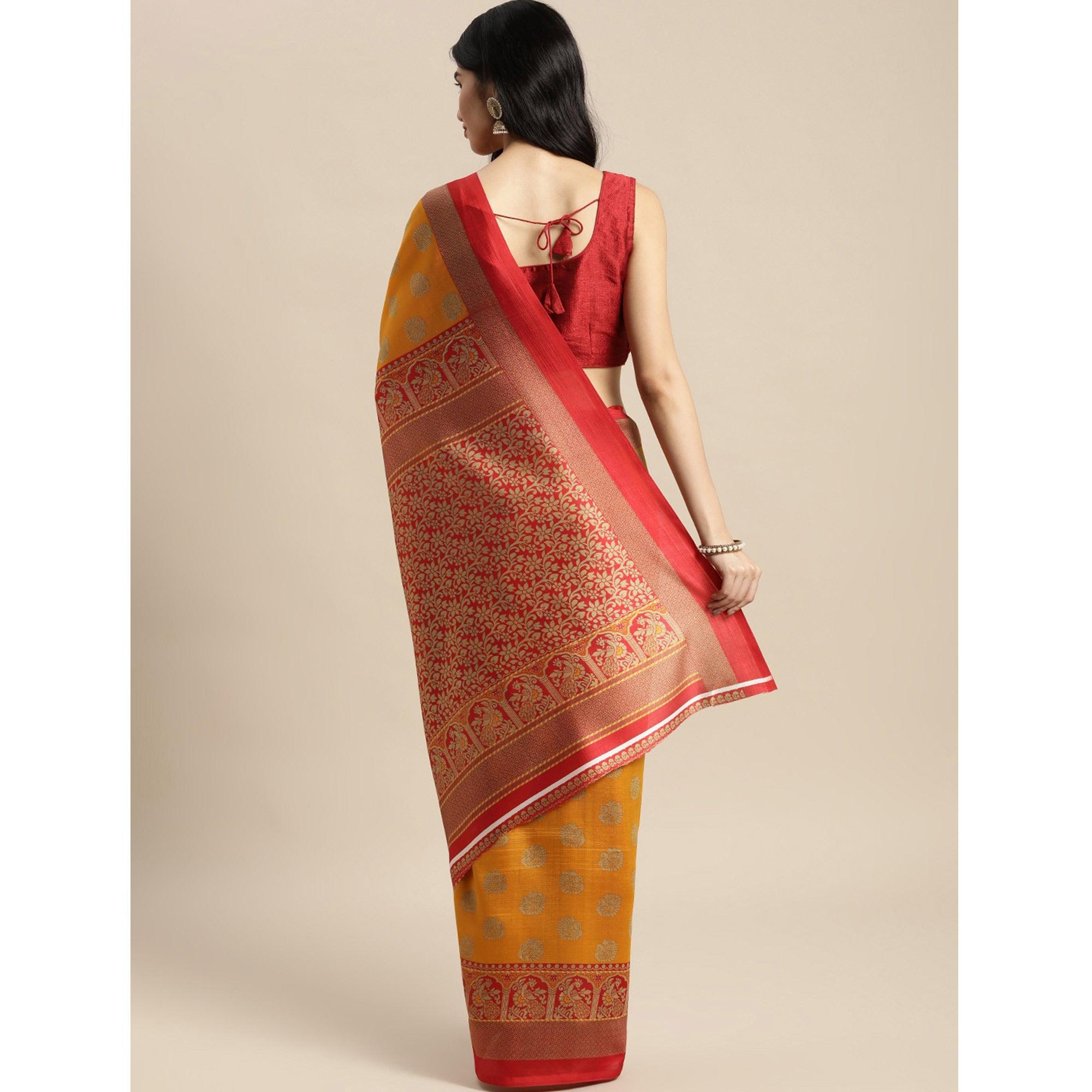 Yellow Woven Art Silk Saree - Peachmode