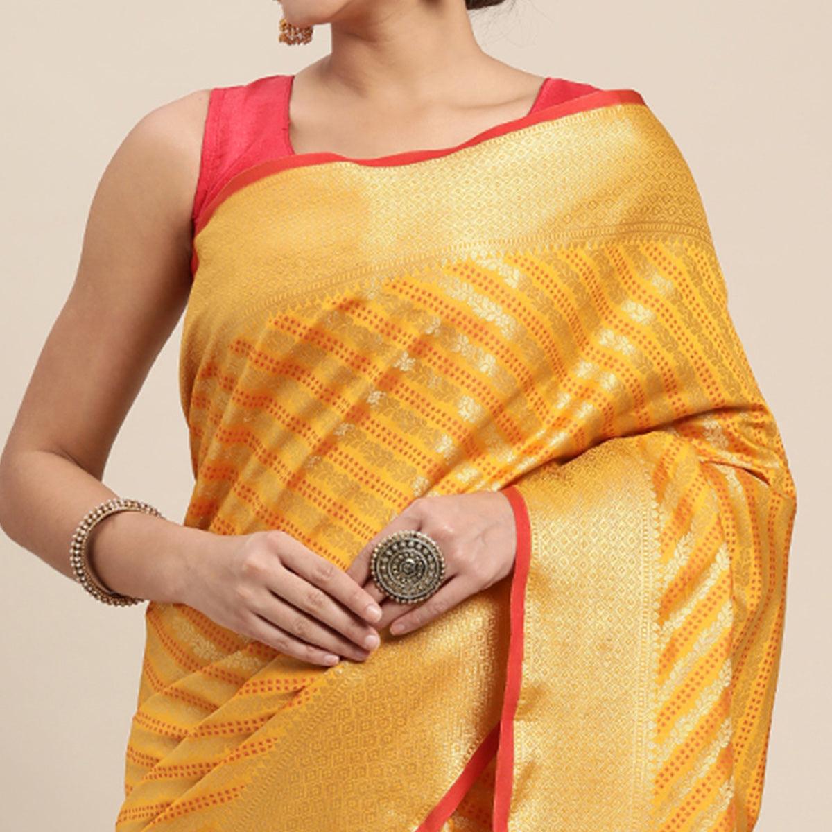 Yellow Woven Art Silk Saree with Tassels - Peachmode