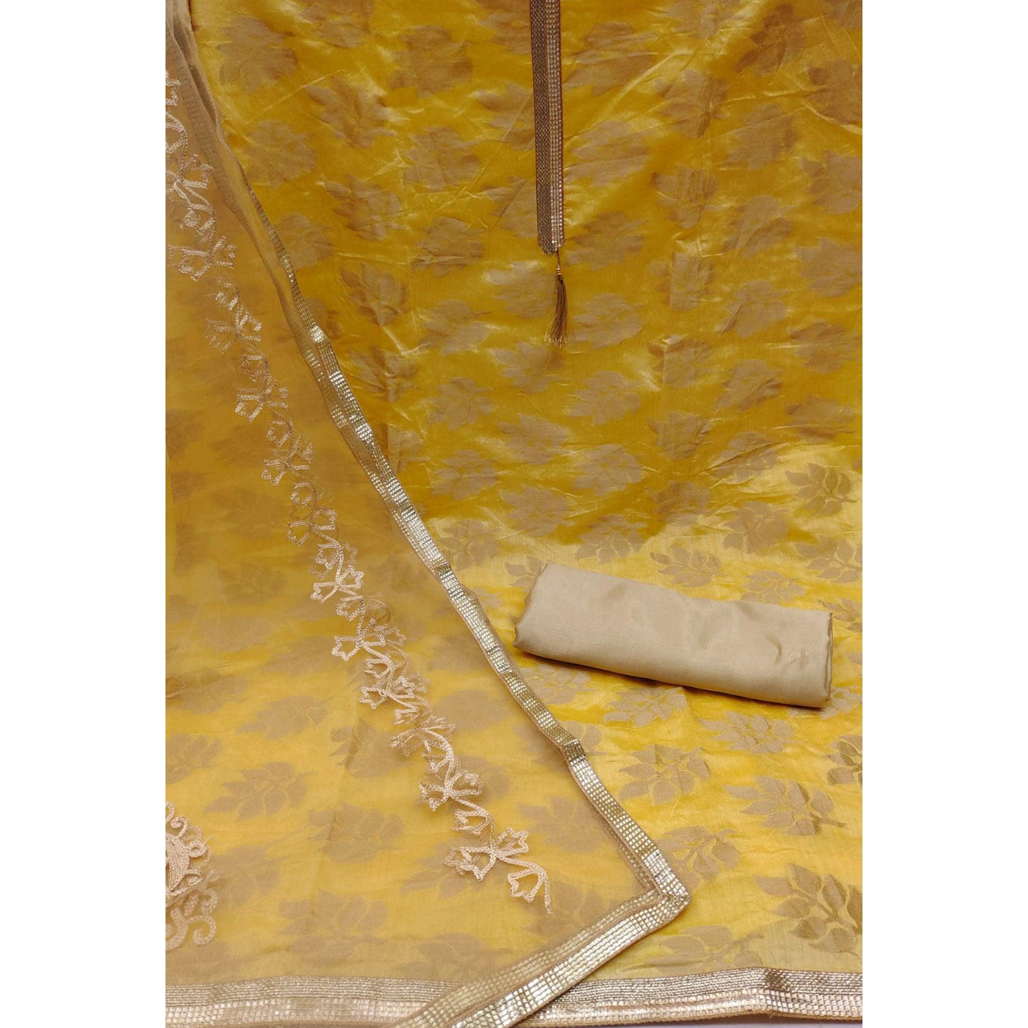 Yellow Woven Chanderi Dress Material - Peachmode