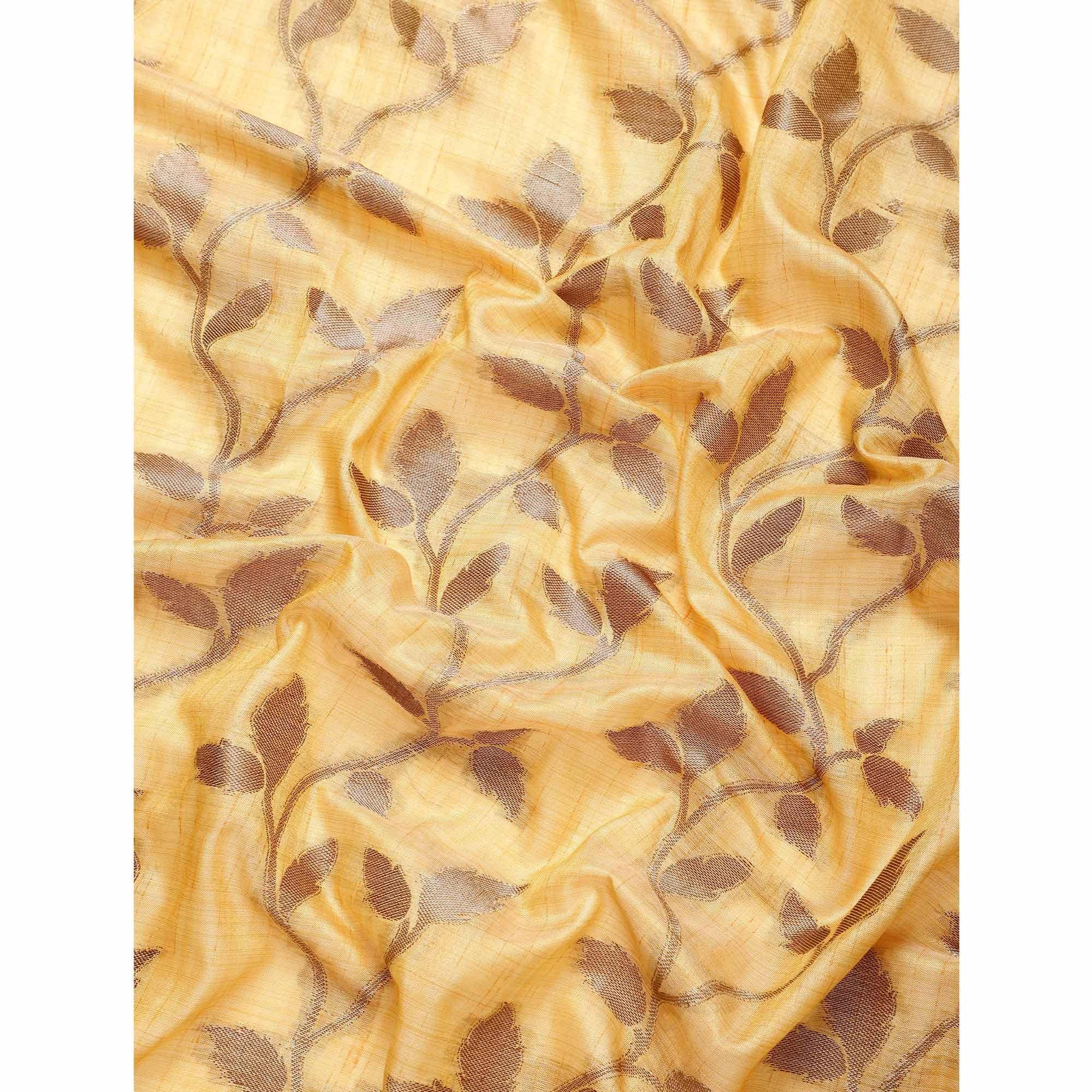 Yellow Woven Cotton Silk Saree With Tassels - Peachmode
