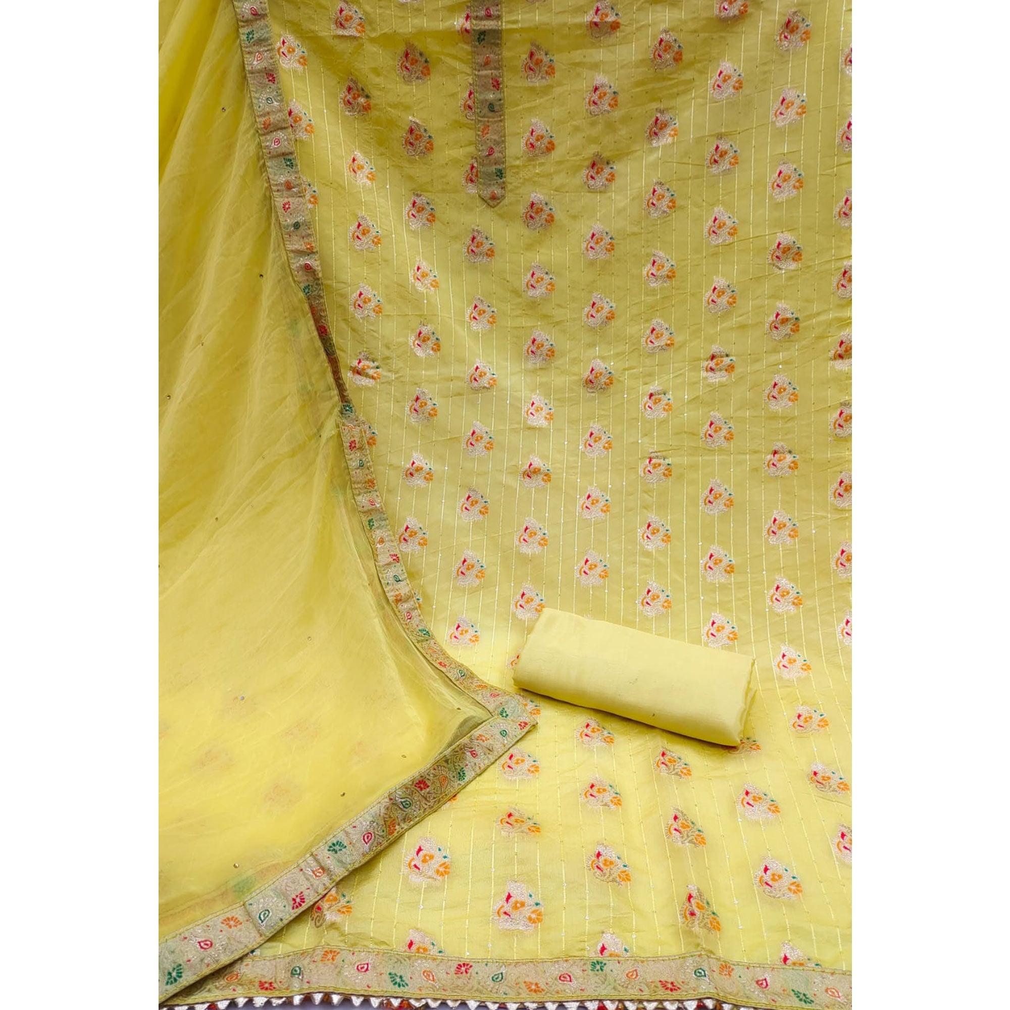 Yellow Woven Dola Silk Dress Material - Peachmode