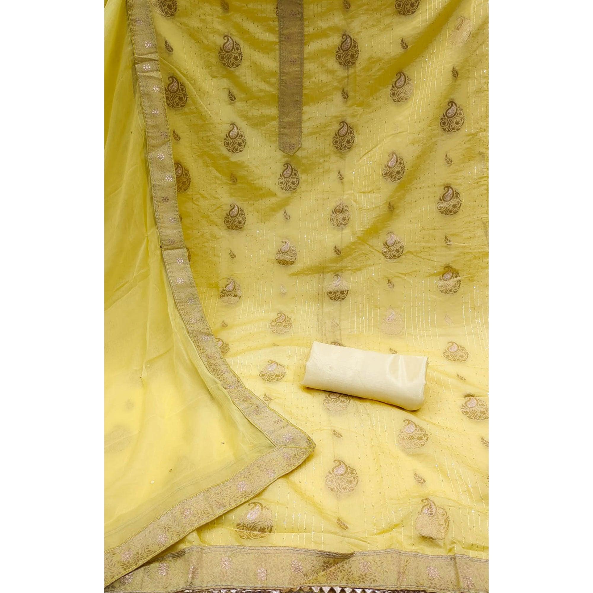 Yellow Woven Dola Silk Dress Material - Peachmode