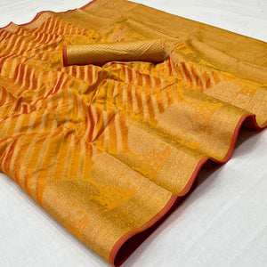 Yellow Woven Organza Saree - Peachmode