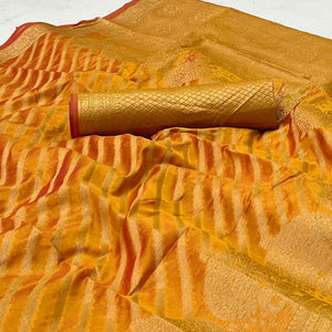 Yellow Woven Organza Saree - Peachmode