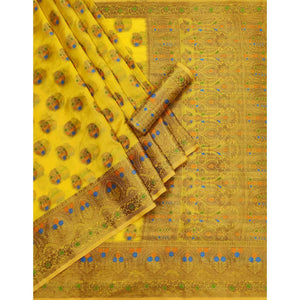 Yellow Woven Organza Saree - Peachmode