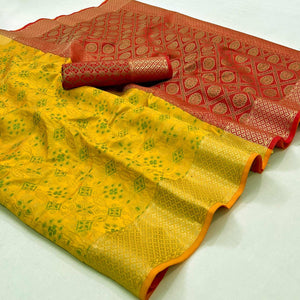 Yellow Woven Patola Art Silk Saree - Peachmode