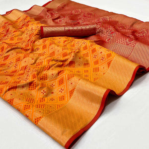 Yellow Woven Patola Art Silk Saree - Peachmode