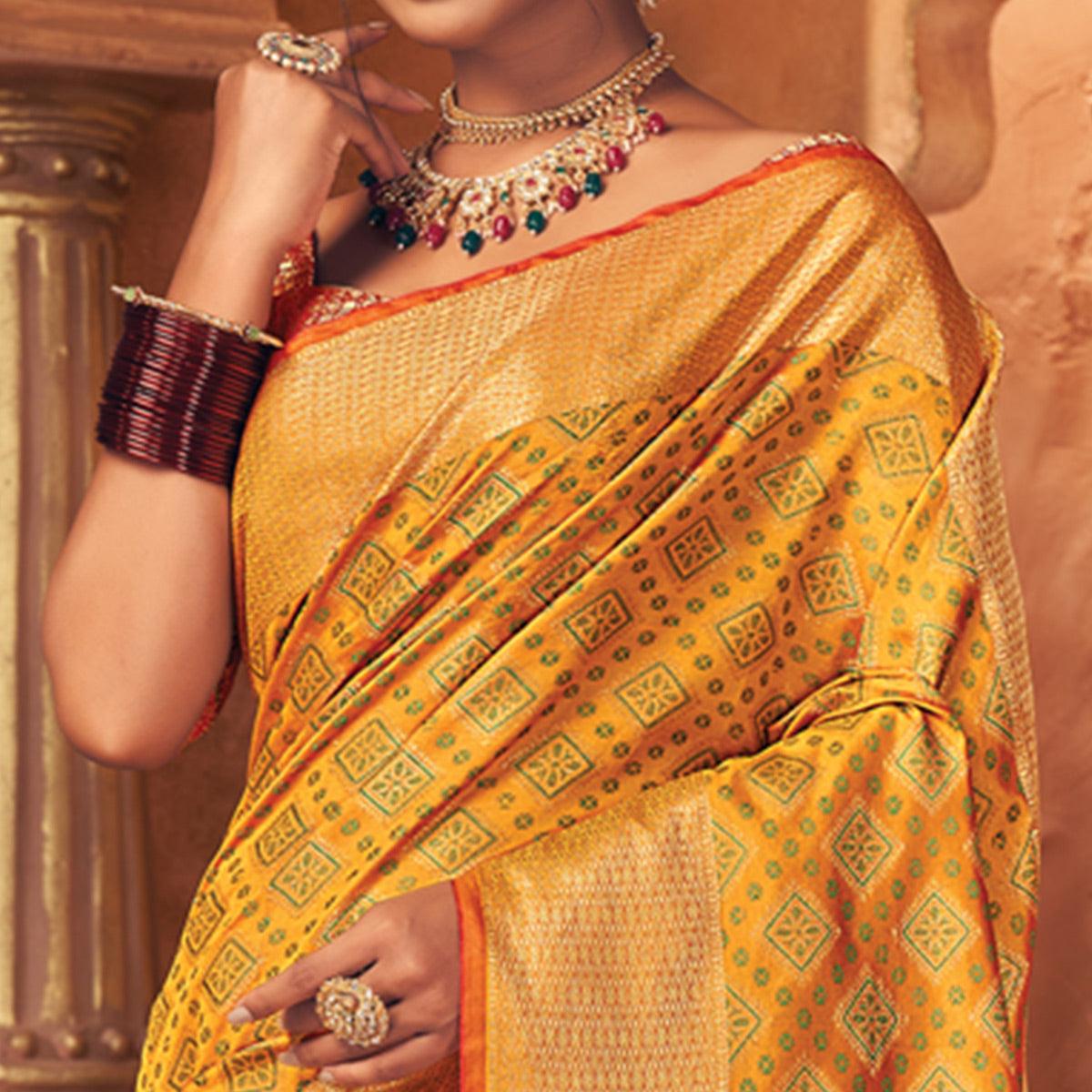 Yellow Woven Patola Art Silk Saree - Peachmode