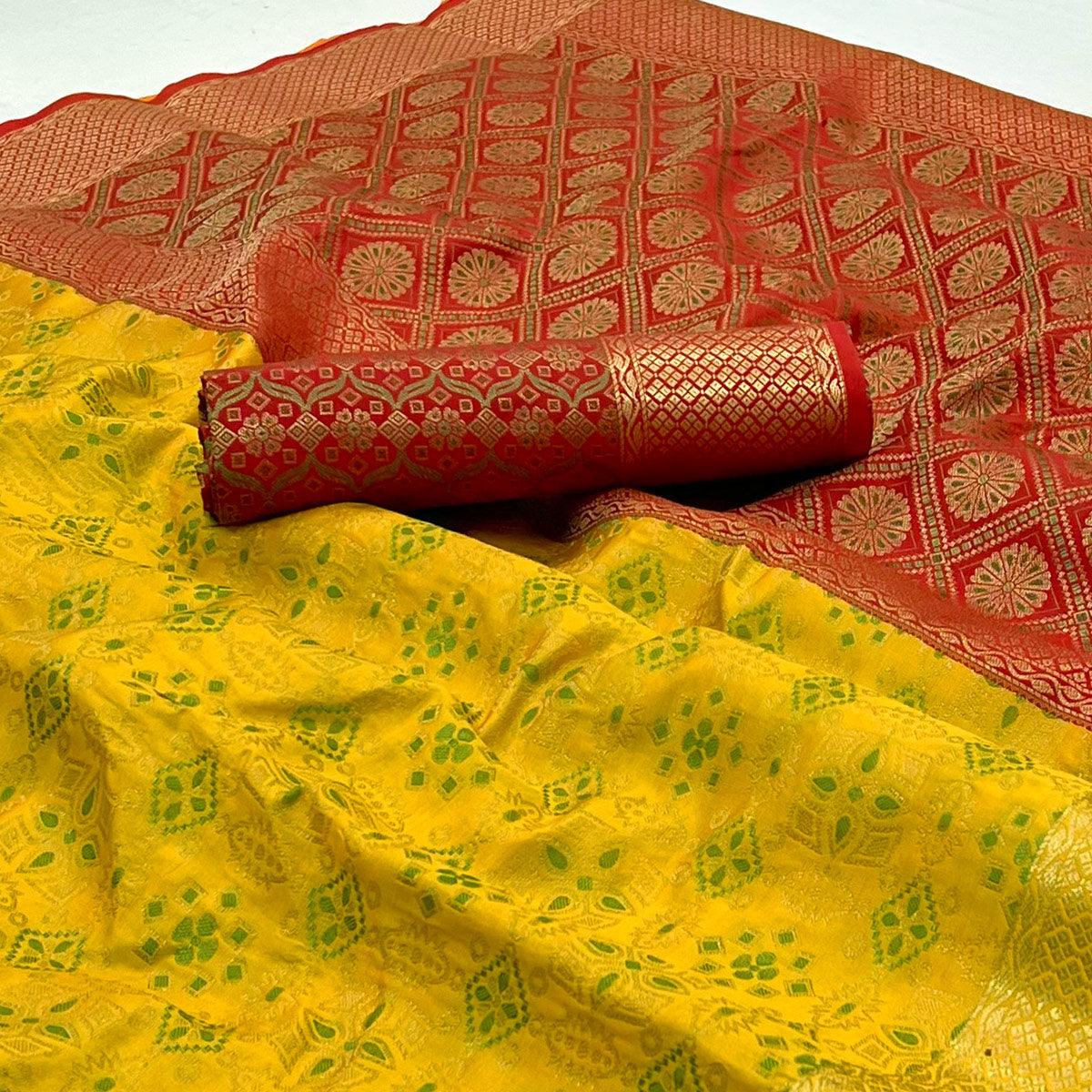 Yellow Woven Patola Art Silk Saree - Peachmode