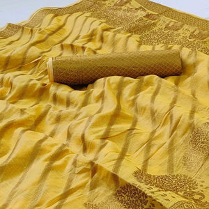 Yellow Woven Poly Cotton Saree - Peachmode