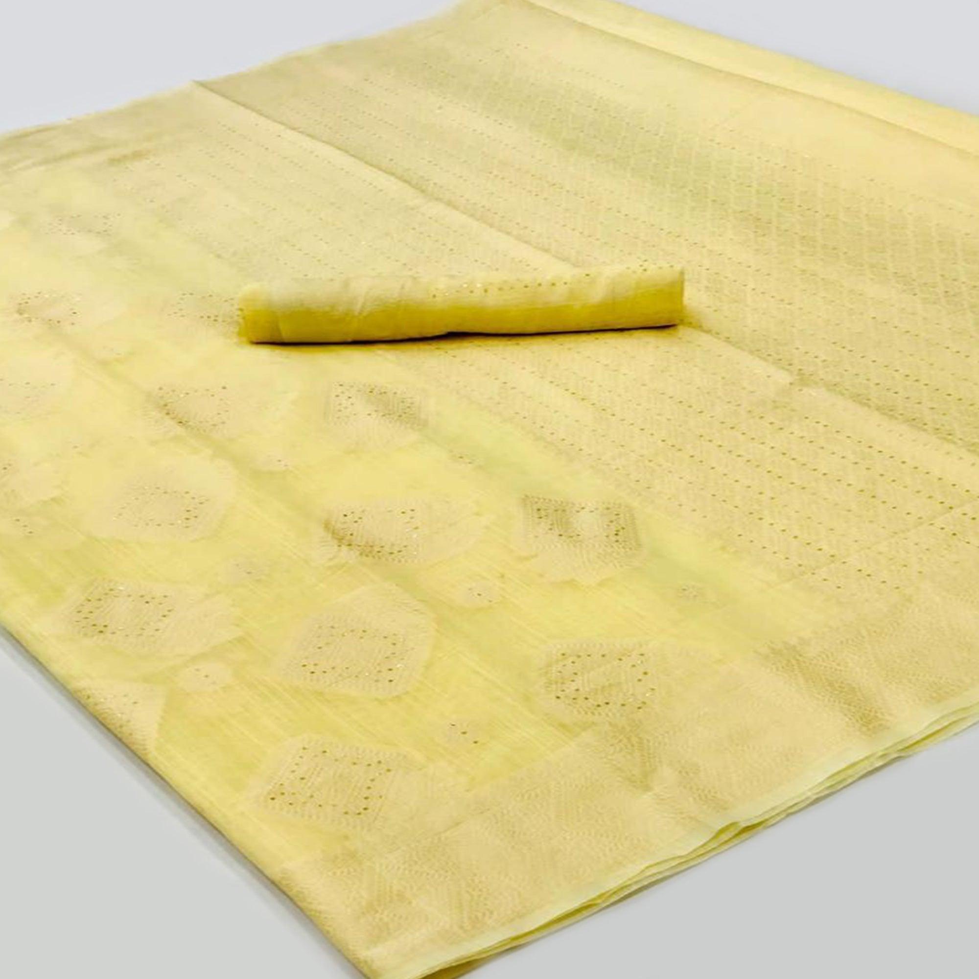 Yellow Woven-Sequence Handloom Silk Saree - Peachmode