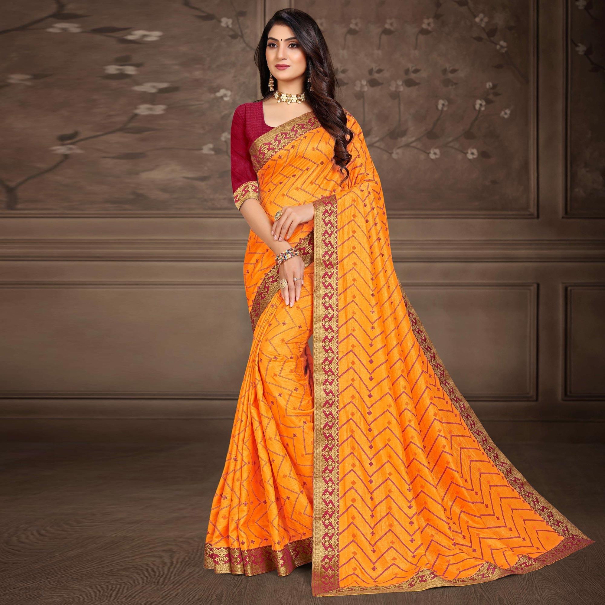 Yellow Woven Vichitra Silk Saree - Peachmode