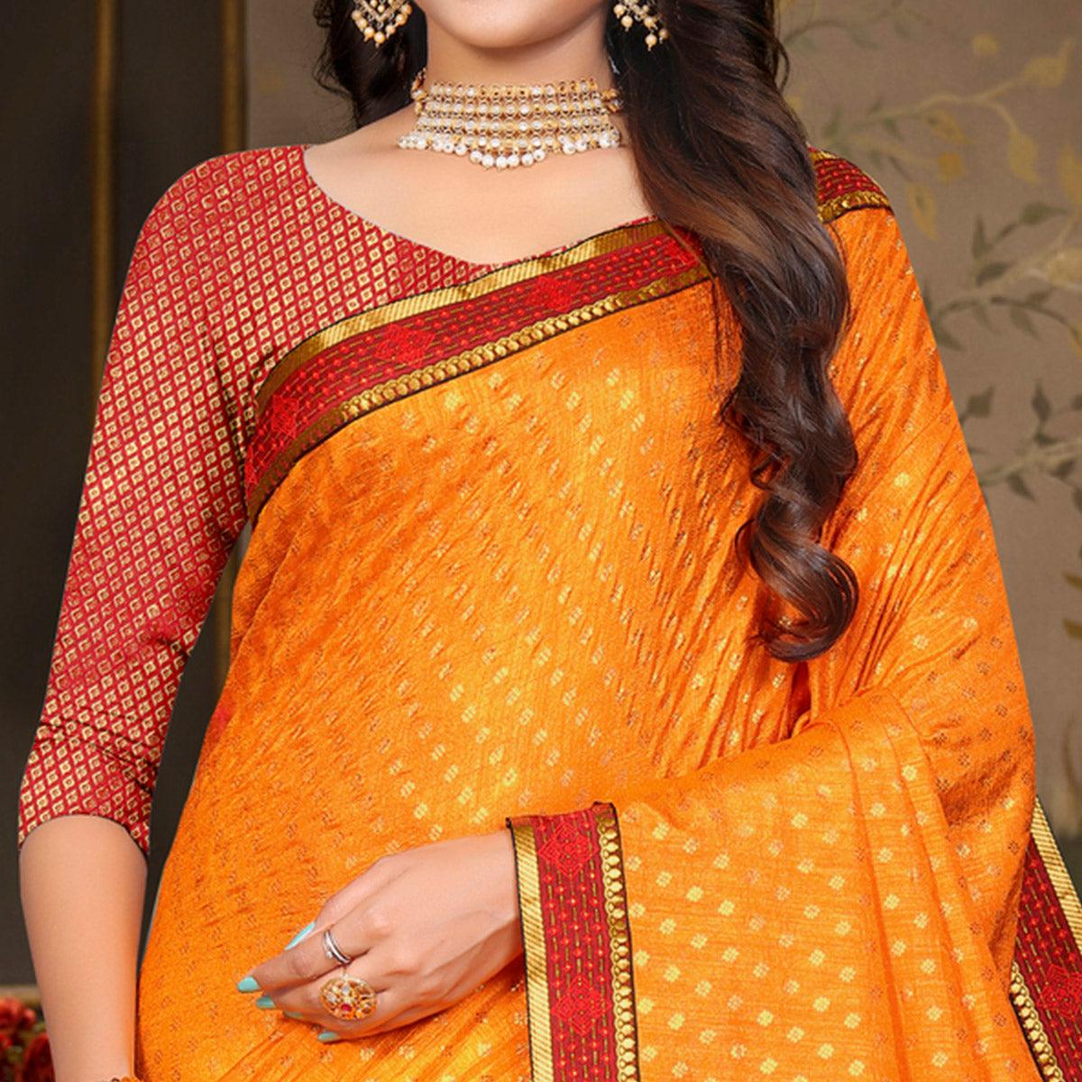 Yellow Woven Vichitra Silk Saree - Peachmode