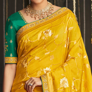 Yellow Woven With Embroidered Art Silk Saree With Tassels - Peachmode