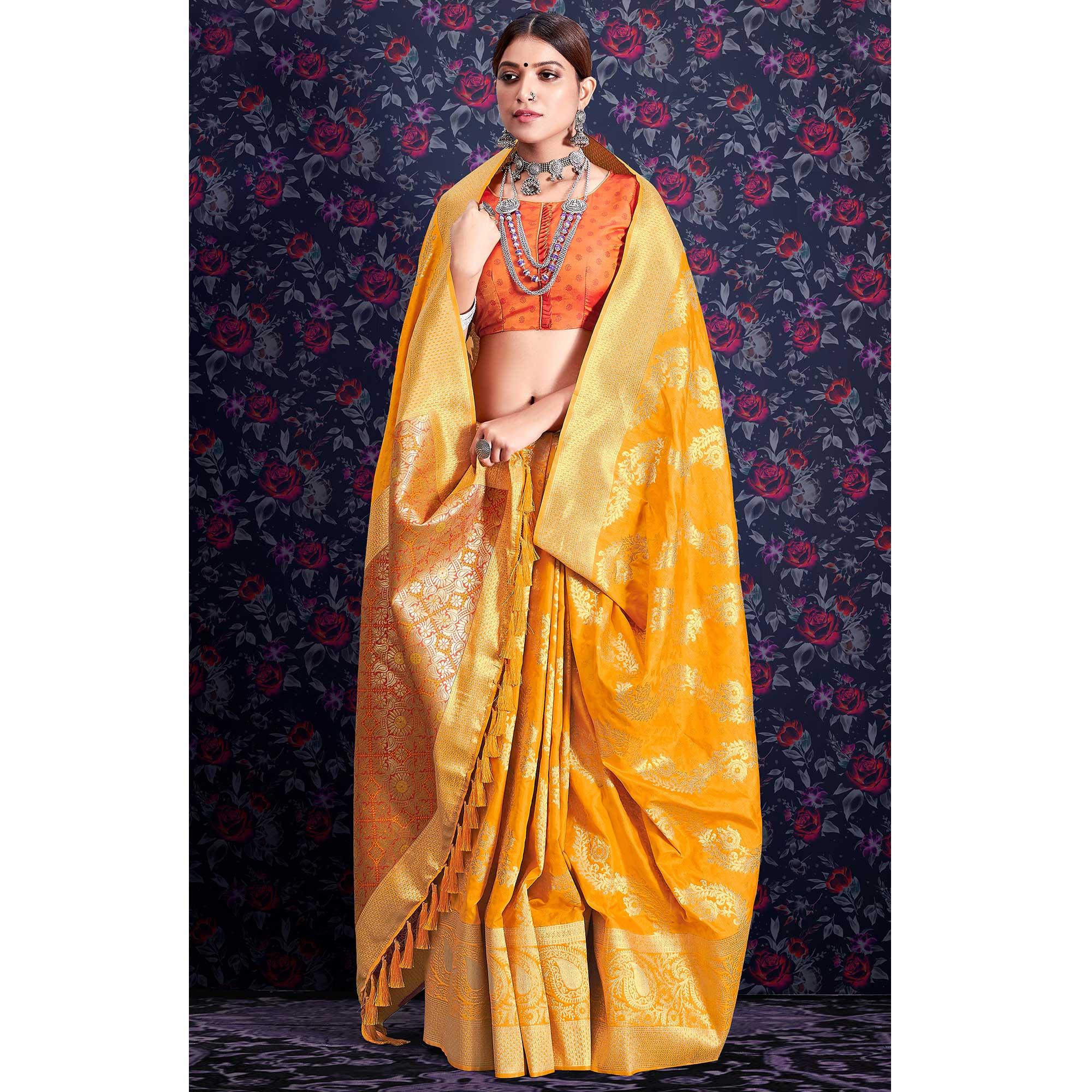 Yellow Zari Woven Art Silk Saree - Peachmode